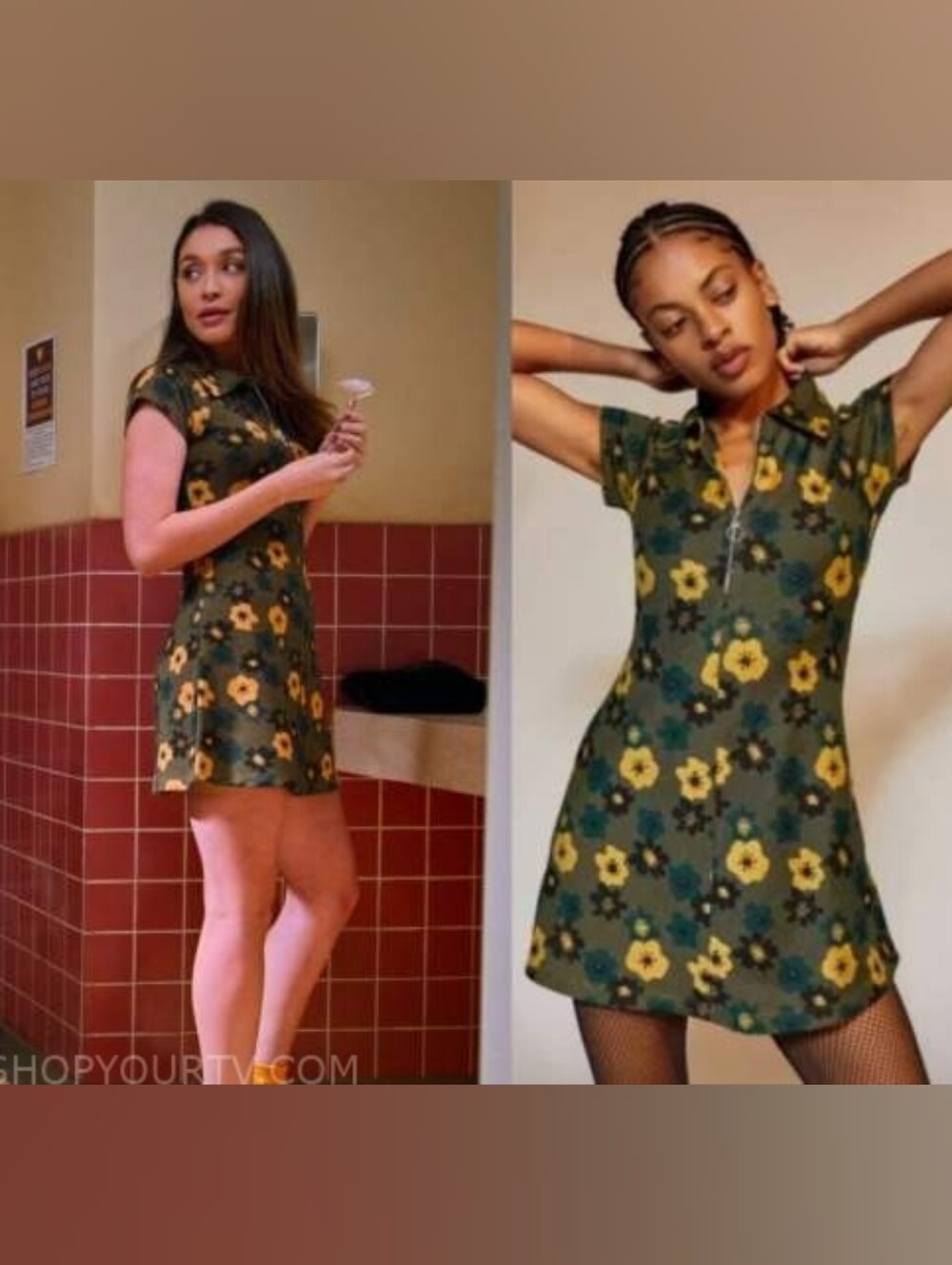 UO Arlo Floral Zip Up Mini Dress Urban Outfitters Retro 90s Collared Grunge